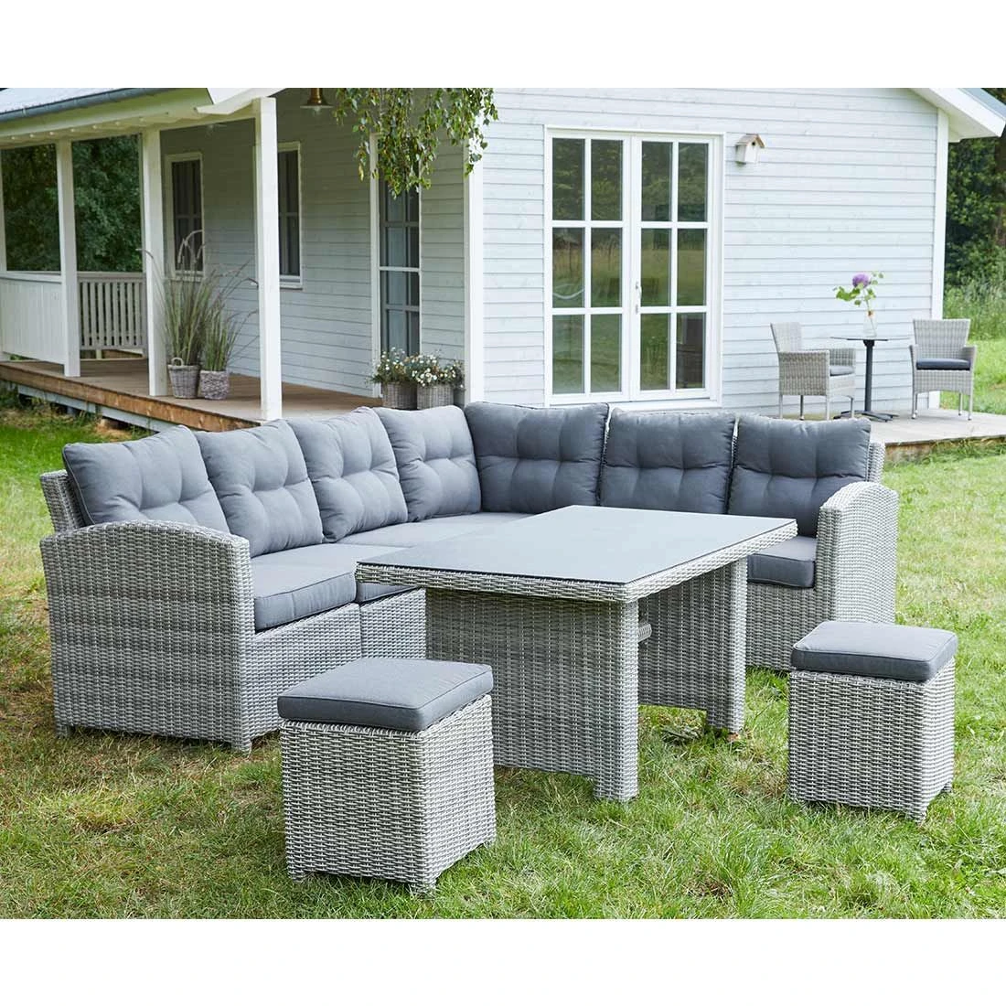 LC Garden Bilbao Dininglounge Geflecht Inkl. Kissen, Tisch Grau 7 LC Garden Bilbao Dininglounge Geflecht Inkl. Kissen, Tisch Grau – Bild 7