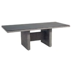 Ploß Vigo Gartentisch 220x100cm Geflecht/Glas Stahlgrau-Meliert/Steinoptik