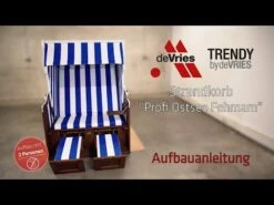 DeVries Profi Ostsee Fehmarn Strandkorb Mahagoni/Geflecht Blau/Weiß