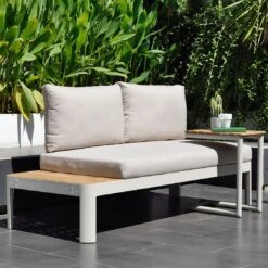 LifestyleGarden Portals Beistelltisch 47x30cm Aluminium/Teak Korallensand-Matt/Teak -Gartenmobel Verkauf 1282988 3