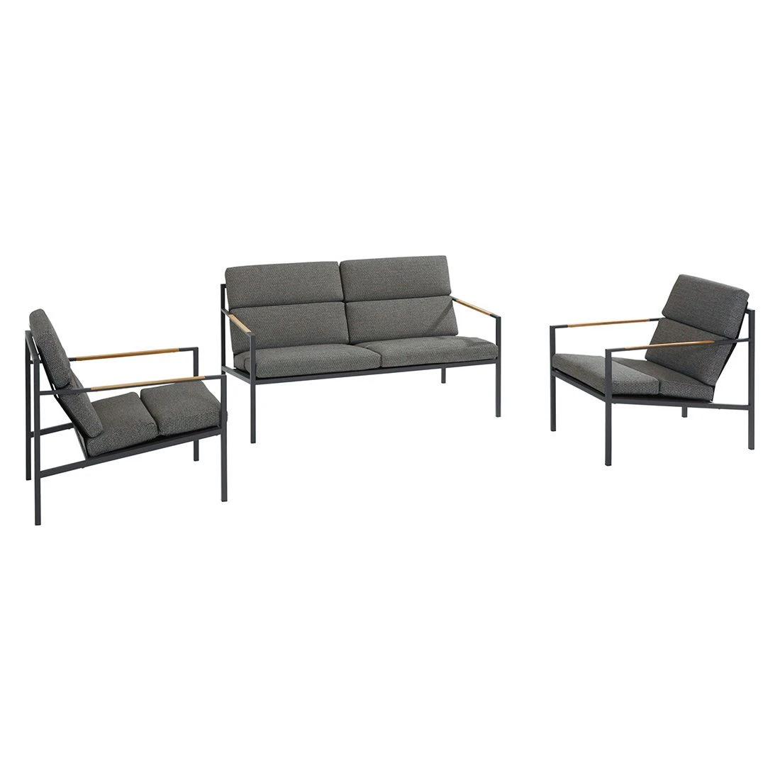Trentino Loungeset 4-tlg. Edelstahl/Stoff Und Teak Armlehnen Grau Meliert 4 Trentino Loungeset 4-tlg. Edelstahl/Stoff Und Teak Armlehnen Grau Meliert – Bild 4