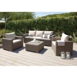 Best Mombasa Loungeset 4-tlg. Geflecht Cappuccino/Sand -Gartenmobel Verkauf 4 tlg lounge gruppe mombasa cappuccino sand 3