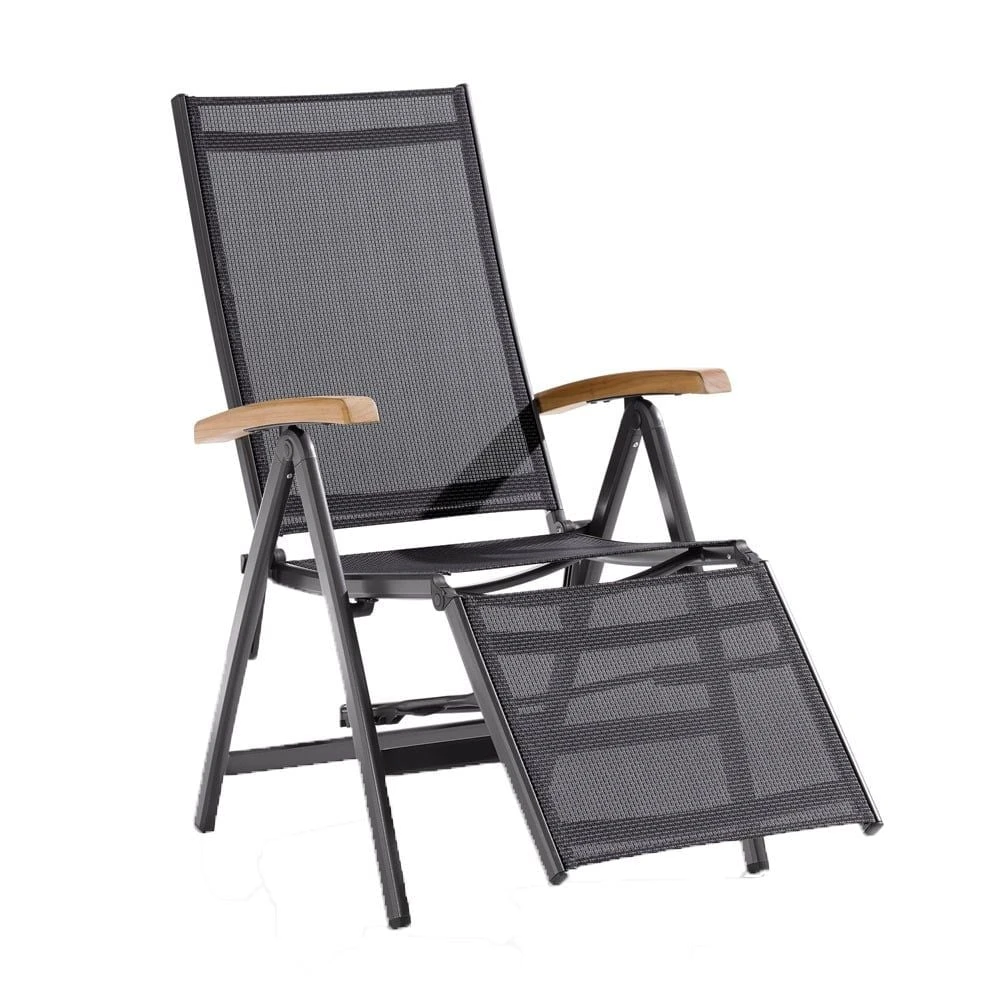 Sieger Cadiz Relaxsessel Aluminium/Textilene Mit Teakarmlehnen Eisengrau/Grau 1 Sieger Cadiz Relaxsessel Aluminium/Textilene Mit Teakarmlehnen Eisengrau/Grau