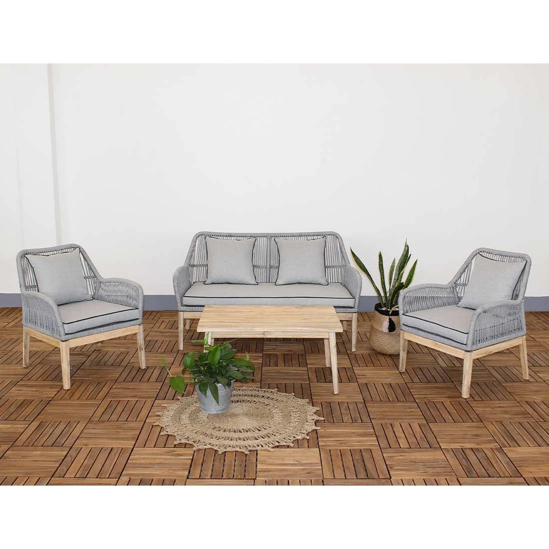 Acamp München Loungeset 4-tlg. Akazie/Rope Natur/Hellgrau 2 Acamp München Loungeset 4-tlg. Akazie/Rope Natur/Hellgrau – Bild 2