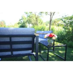 Acamp Space Loungeset 5-tlg. Stahl/Glas/Kunststoff Anthrazit/Teak/Grau -Gartenmobel Verkauf acamp space loungeset 5tlg edelstahl glas anthrazit teak grau 1198640 5