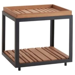 Cane-Line Level Beistelltisch 48x48cm Aluminium/Teak Lava Grey/Natur