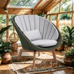 Cane-Line Peacock Loungesessel Teak/Rope Dark Green/Light Grey