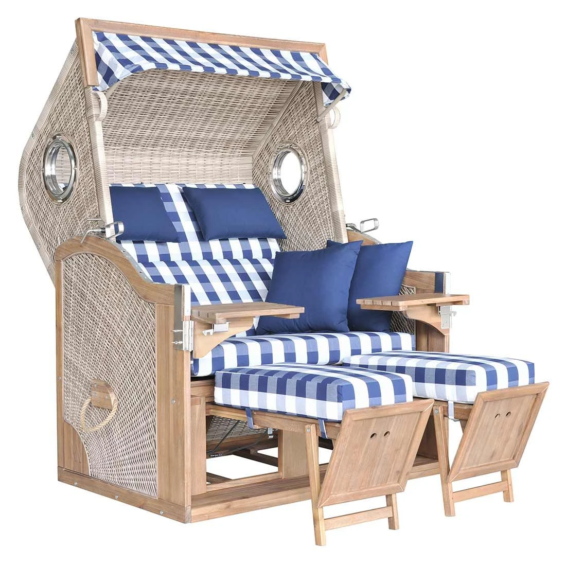 DeVries Greenline 175XL Strandkorb Akazie/Geflecht Des.743 Antique Weiß 3 DeVries Greenline 175XL Strandkorb Akazie/Geflecht Des.743 Antique Weiß – Bild 3