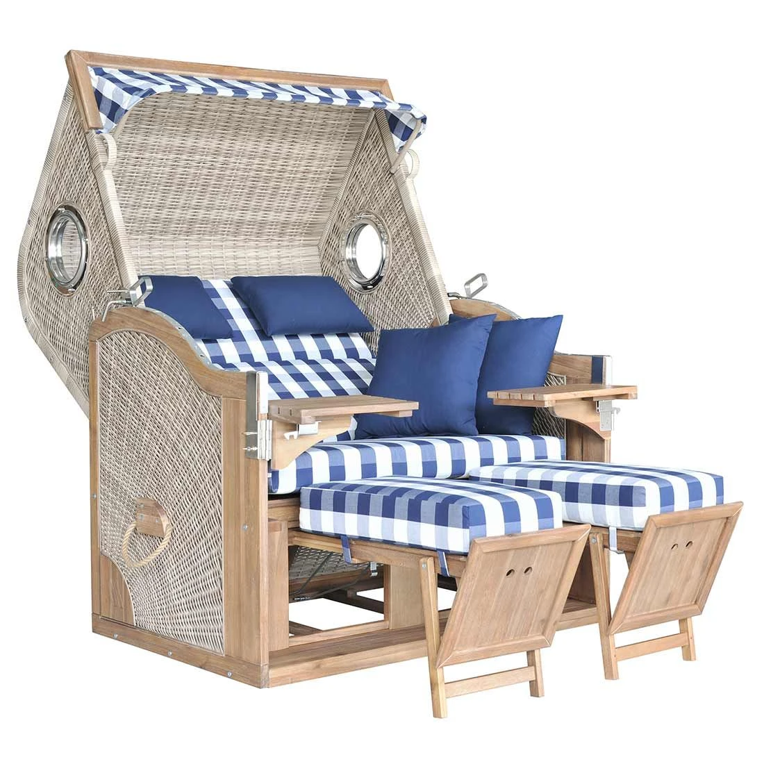 DeVries Greenline 175XL Strandkorb Akazie/Geflecht Des.743 Antique Weiß 4 DeVries Greenline 175XL Strandkorb Akazie/Geflecht Des.743 Antique Weiß – Bild 4