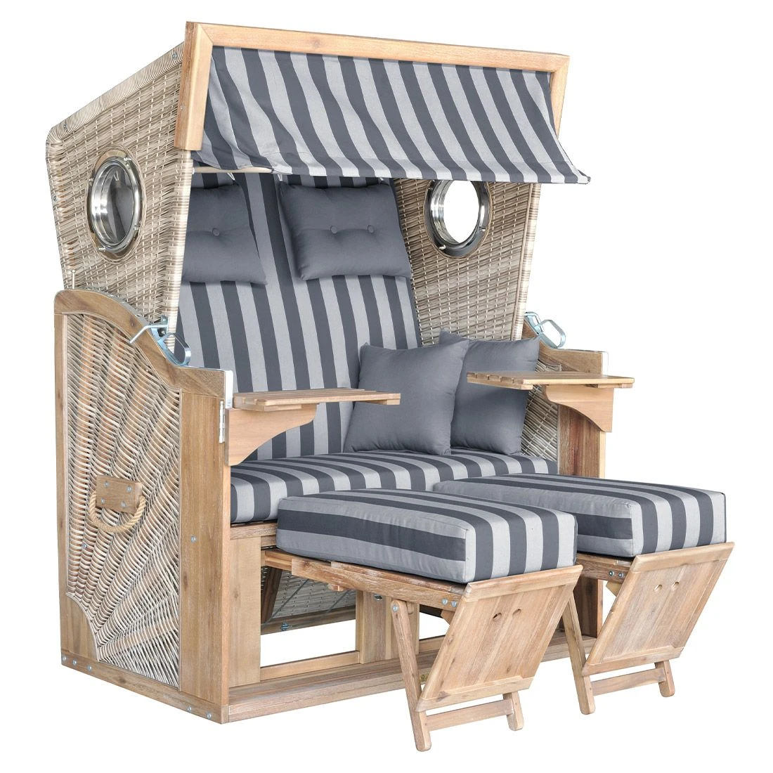 DeVries Pure Greenline 135XL Strandkorb Geflecht/Akazie Des.755 Ice Flower 2 DeVries Pure Greenline 135XL Strandkorb Geflecht/Akazie Des.755 Ice Flower – Bild 2