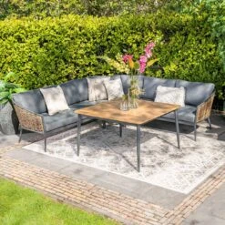 Garden Impressions Bali Dininglounge 4-tlg. Aluminium/Rattan Carbon Black/Mystic Grey