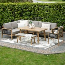 Garden Impressions Decala Dininglounge 5-tlg. Aluminium/Rope/Textilene Teaklook/Taupe -Gartenmobel Verkauf garden impressions decala loungeset 5 tlg aluminium rattan textilene 1436108 10
