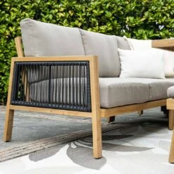 Garden Impressions Decala Dininglounge 5-tlg. Aluminium/Rope/Textilene Teaklook/Taupe -Gartenmobel Verkauf garden impressions decala loungeset 5 tlg aluminium rattan textilene 1436108 6
