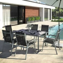 Kettler Basic Plus Gartenmöbelset 7-tlg.+Tisch 160x95cm Silber/Anthrazit -Gartenmobel Verkauf kettler basic plus gartenmoebelset 7 tlg tisch 160x95cm 1482550 1