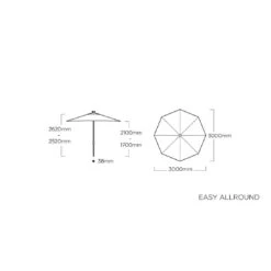 Kettler Easy Allround LED Stockschirm Ø300cm Aluminium/Polyester Silber/Hellgrau Meliert -Gartenmobel Verkauf kettler easy allround led stockschirm o300cm alu polyester silber hellgrau meliert 1306748 4