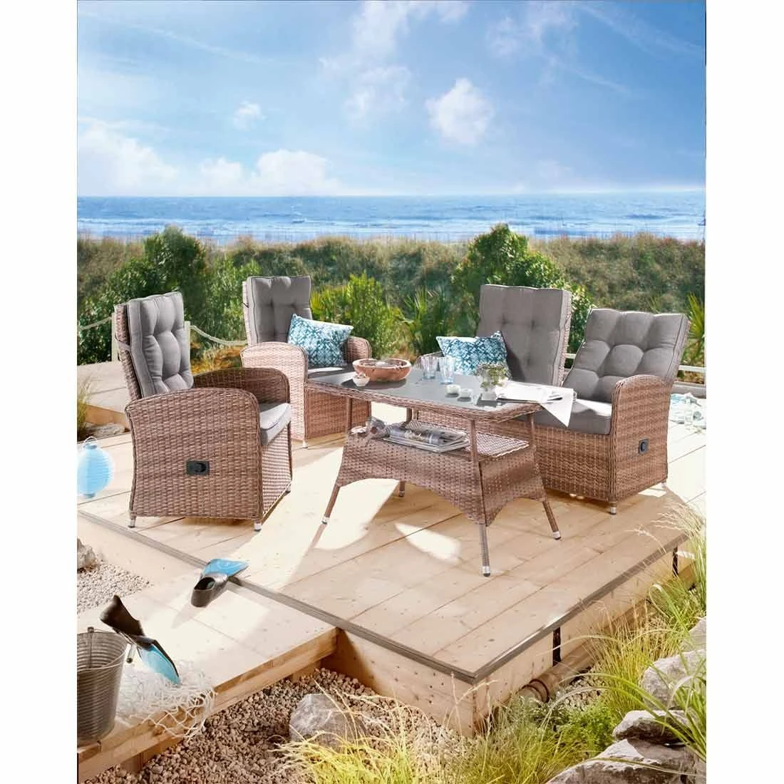 LC Garden Monaco Dininglounge 4-teilig Geflecht Inklusive Tisch Natur Mix/Grau 1 LC Garden Monaco Dininglounge 4-teilig Geflecht Inklusive Tisch Natur Mix/Grau