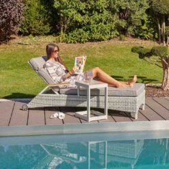 LC Garden Keramo Gartenliege Inkl. Beistelltisch Off White/Cold White