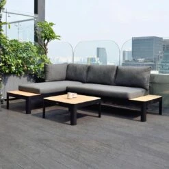 LifestyleGarden Portals Ecklounge 3-tlg. Aluminium/Teak/Olefin Batman Black/Dunkelgrau