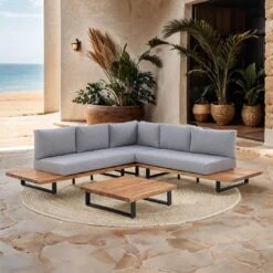 OUTLIV. Haven Ecklounge 3-tlg. Aluminium/Akazie Anthrazit/Natur Anthrazit/Natur