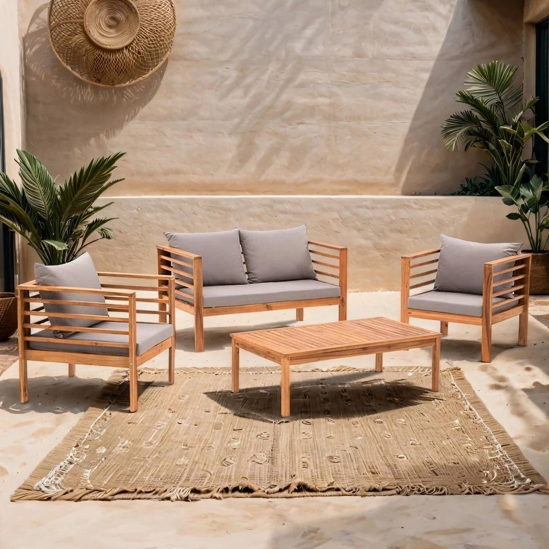 OUTLIV. Odense Loungeset 4-tlg. Akazie/Polyester Teak Look/Hellgrau 1 OUTLIV. Odense Loungeset 4-tlg. Akazie/Polyester Teak Look/Hellgrau