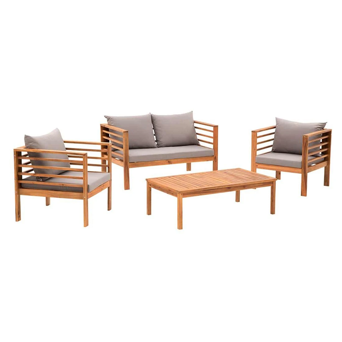 OUTLIV. Odense Loungeset 4-tlg. Akazie/Polyester Teak Look/Hellgrau 2 OUTLIV. Odense Loungeset 4-tlg. Akazie/Polyester Teak Look/Hellgrau – Bild 2