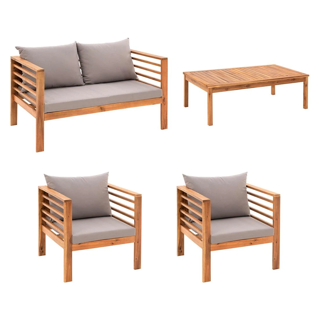 OUTLIV. Odense Loungeset 4-tlg. Akazie/Polyester Teak Look/Hellgrau 3 OUTLIV. Odense Loungeset 4-tlg. Akazie/Polyester Teak Look/Hellgrau – Bild 3