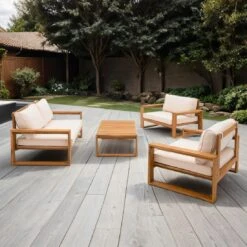 OUTLIV. Santa Cruz Loungeset 4-tlg. Akazie/Polyester Natur/Ecru