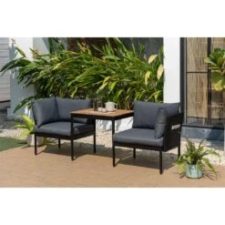 LifestyleGarden Colobus Loungeset 3-tlg. Aluminium/Textilene Schwarz/Dunkelgrau -Gartenmobel Verkauf scancom colobus loungeset 3 tlg aluminium textilene 1411435 13