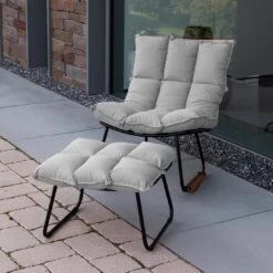 Schöner Wohnen Leska Schaukelstuhl Inkl. Hocker Aluminium/Sunbrella Schwarz/Grau