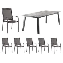 Sieger Meran Gartenmöbelset 7-tlg. Mit Tisch 220x100cm Eisengrau