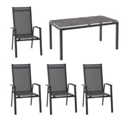 Siena Garden Solana Gartenmöbelset 5-tlg. Mit Tisch 160x90cm Anthrazit/Silber-Schwarz