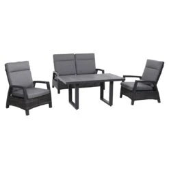 Siena Garden Taranto Loungeset 4-tlg. Aluminium/Gardino®-Geflecht Matt Anthrazit/Blau-Grau