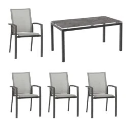 Siena Garden Velia Gartenmöbelset 5-tlg. Mit Tisch 160x90 Cm Anthrazit/Schwarz-Grau