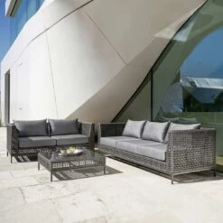 Stern Corda Loungeset 4-tlg. Mit Tisch 87x87cm Platin/Anthrazit