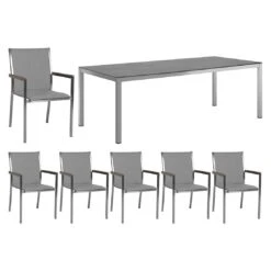 Stern Polaris Gartenmöbelset 7-tlg. Mit Tisch 220x100cm Silber/Zement Dunkel