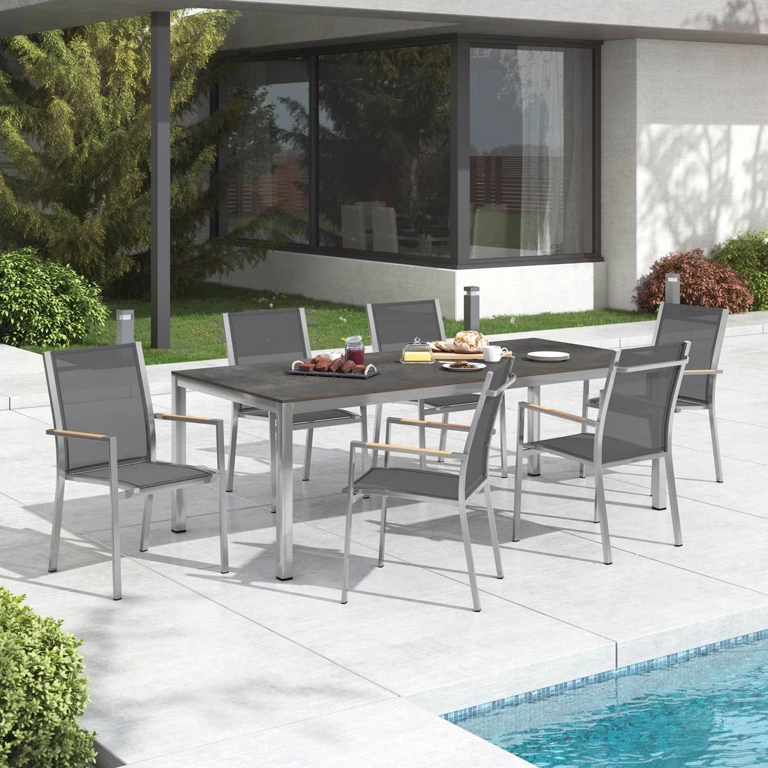 Zebra One Gartenmöbelset 7-tlg. Mit Tisch 220x100 Cm Dunkelgrau/Zement Dunkel 1 Zebra One Gartenmöbelset 7-tlg. Mit Tisch 220x100 Cm Dunkelgrau/Zement Dunkel