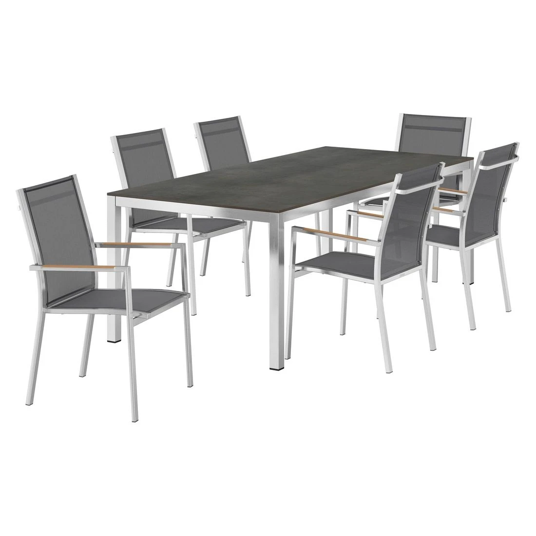 Zebra One Gartenmöbelset 7-tlg. Mit Tisch 220x100 Cm Dunkelgrau/Zement Dunkel 2 Zebra One Gartenmöbelset 7-tlg. Mit Tisch 220x100 Cm Dunkelgrau/Zement Dunkel – Bild 2