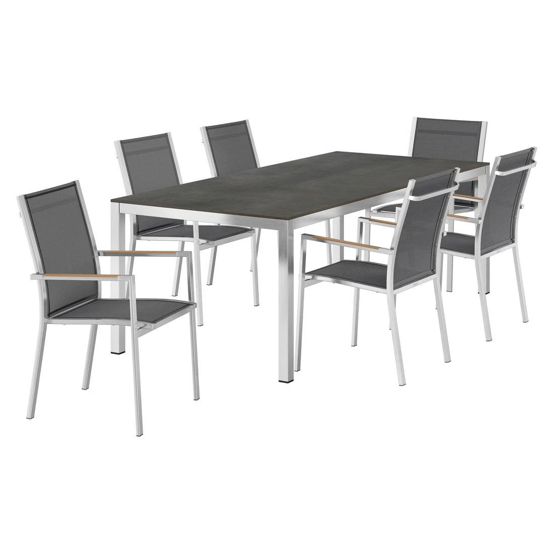 Zebra One Gartenmöbelset 7-tlg. Mit Tisch 220x100 Cm Silber/Zement Dunkel 2 Zebra One Gartenmöbelset 7-tlg. Mit Tisch 220x100 Cm Silber/Zement Dunkel – Bild 2