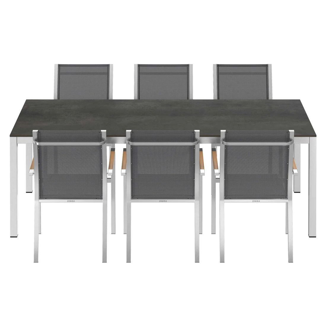 Zebra One Gartenmöbelset 7-tlg. Mit Tisch 220x100 Cm Silber/Zement Dunkel 4 Zebra One Gartenmöbelset 7-tlg. Mit Tisch 220x100 Cm Silber/Zement Dunkel – Bild 4
