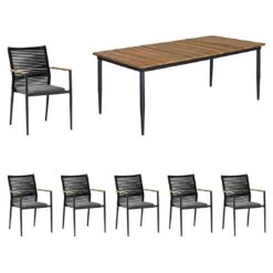 Zebra Spider Gartenmöbelset 7-tlg. Mit Tisch 220x100 Cm Charcoal/Graphit